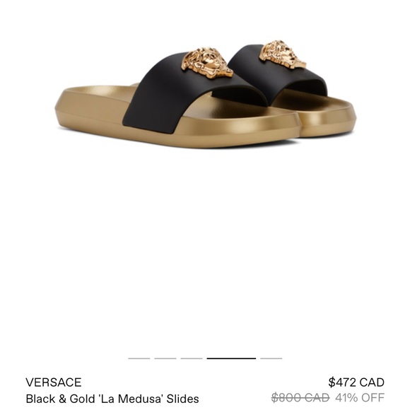VERSACE Black & Gold 'La Medusa' Slides - Picture 8 of 12